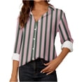 thumbnail image 1 of ShomPort Button Down Shirts For Women Striped Classic Long Sleeve Collared Office Work Blouses Tops (Pink 12), 1 of 5