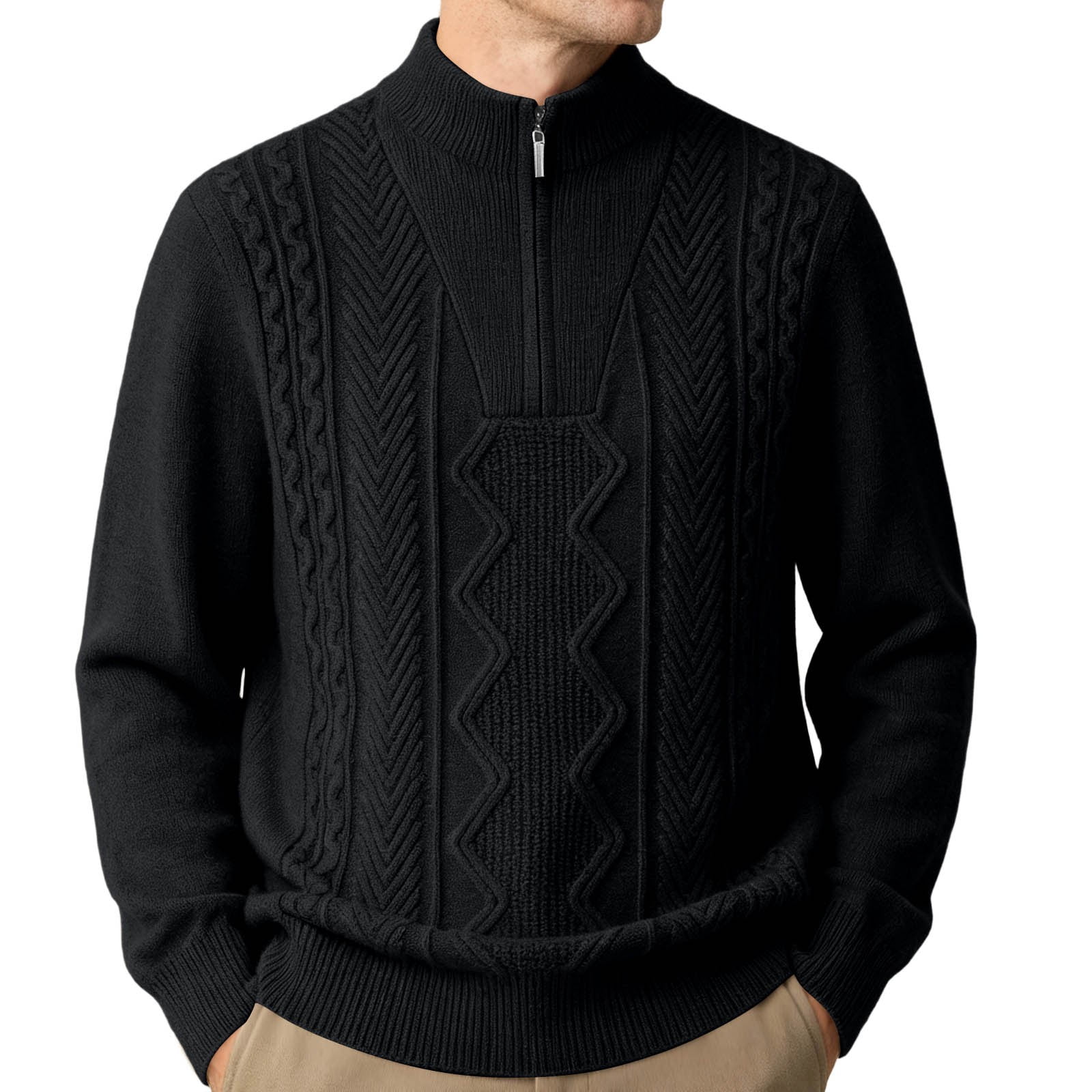 ShomPort Cable Knit Sweater Men Mock Neck Quarter Zip Sweater Casual ...