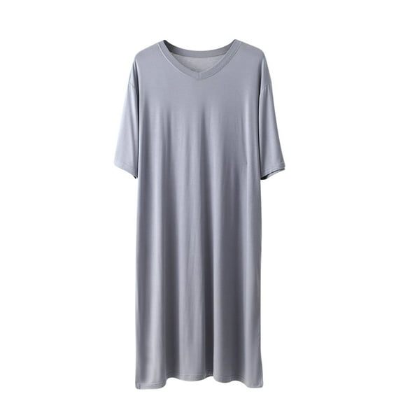 ShomPort Calf Length Robes for Mens Short Sleeve V-Neck Cotton Pullover Soft Nightgown Lightweight Casual Daily Loungewear