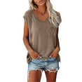 thumbnail image 1 of ShomPort Cap Sleeve Tops for Women Summer V Neck Casual Loose Shirts Cute Basic Solid Color Workout Tees, 1 of 6