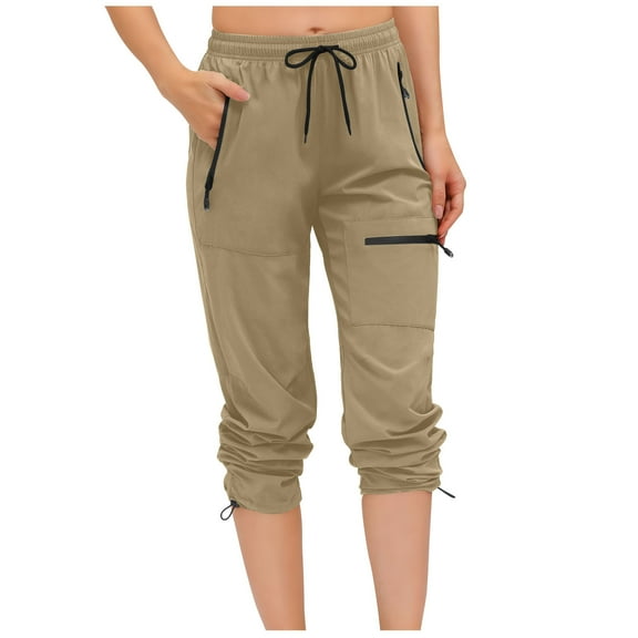 ShomPort Capri Pants for Women Athletic Hiking Zipper Pocket Sweatpants Workout Drawstring Bottoms Pants