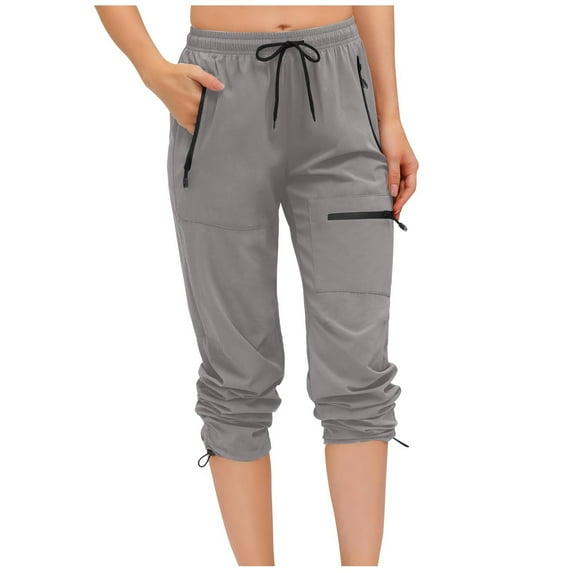 ShomPort Capri Pants for Women Athletic Hiking Zipper Pocket Sweatpants Workout Drawstring Bottoms Pants