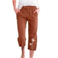 thumbnail image 1 of ShomPort Capri Pants for Women Casual Cotton Linen Drawstring Elastic Waist Pants Print Straight Pants with Pockets, 1 of 5