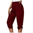 thumbnail image 1 of ShomPort Capri Pants for Women Elastic High Waist Wide Leg Summer Beach Lounge Cropped Trousers with Pockets (Wine 26), 1 of 9