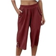 thumbnail image 1 of ShomPort Capri Wide Leg Pants for Women Summer Elastic High Waist Casual Knee Length Pants with Pockets, 1 of 6