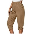 thumbnail image 1 of ShomPort Capris Pants for Women Summer Casual High Elastic Waist Pants Rolled Straight Work Pants with Pockets, 1 of 7