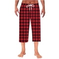 thumbnail image 1 of ShomPort Capris for Mens Drawstring Plaid Pattern Elastic Waist Loose Cropped Pants Outdoor Casual Homewear with Pockets, 1 of 7
