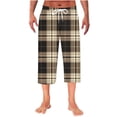 thumbnail image 1 of ShomPort Capris for Mens Drawstring Plaid Pattern Elastic Waist Loose Cropped Pants Outdoor Casual Homewear with Pockets, 1 of 7