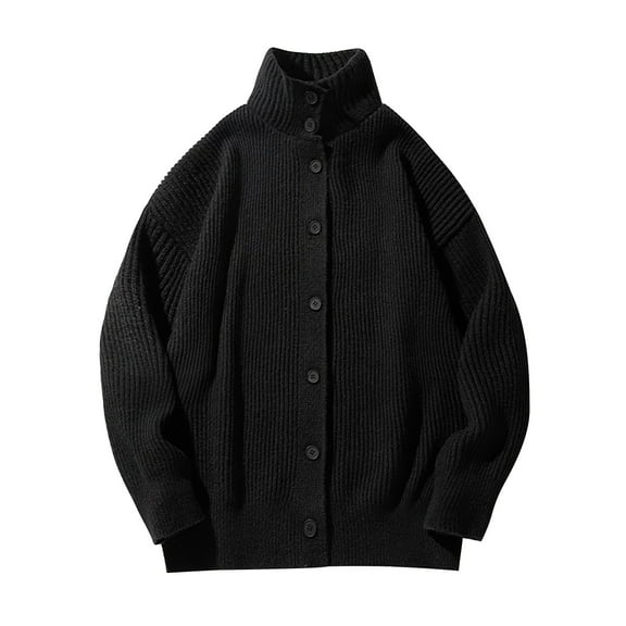 ShomPort Cardigan Sweaters for Mens Mock Neck Long Sleeve Knitted Ribbed Button Streetwear Vintage Fall Winter Outdoor Office Coat