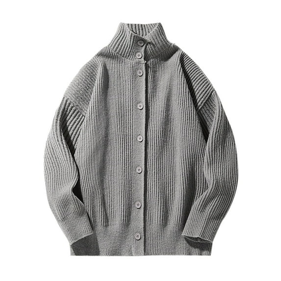 ShomPort Cardigan Sweaters for Mens Mock Neck Long Sleeve Knitted Ribbed Button Streetwear Vintage Fall Winter Outdoor Office Coat