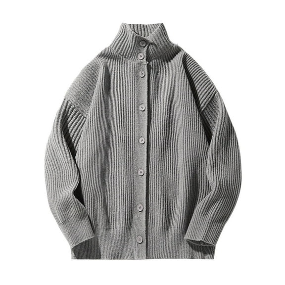 ShomPort Cardigan Sweaters for Mens Mock Neck Long Sleeve Knitted Ribbed Button Streetwear Vintage Fall Winter Outdoor Office Coat
