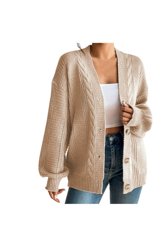 Cardigan Sweaters for Women Lantern Long Sleeve Open Front Button down Jackets Comfy Soft Knit Cardigans