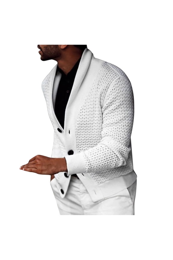 Cardigan for Mens Long Sleeve V-Neck Knitted Mesh Button Ribbed Cuff Sweaters Comfort Solid Color Soft Office Daily Coat