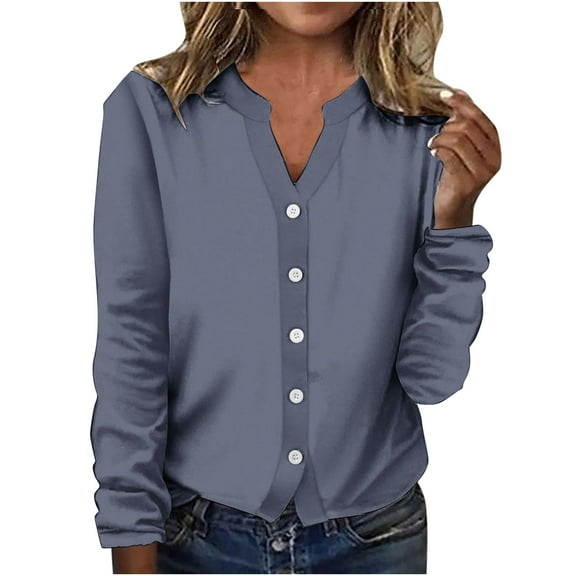 ShomPort Cardigan for Women Fall Long Sleeve Collared Button Down Cardigans Solid Color Casual Tops