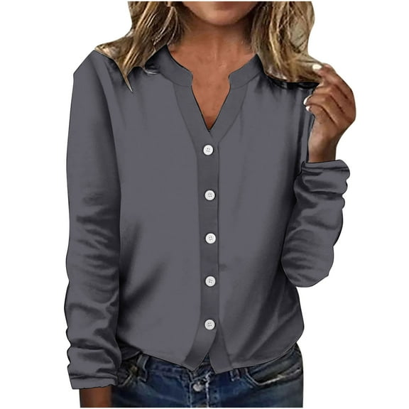 ShomPort Cardigan for Women Fall Long Sleeve Collared Button Down Cardigans Solid Color Casual Tops