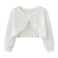 thumbnail image 1 of ShomPort Cardigans for Girls Crewneck Knitted Long Sleeve Polka Dot Printed Open Front Button Ruffle Coat Cute Daily Sweater, 1 of 3