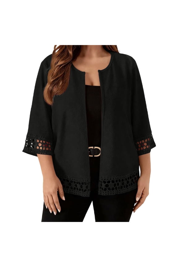 Cardigans for Women 3/4 Sleeve Lightweight Hallow out Hem Spring Summer Plus Size Cover Ups Cardigan