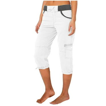 ShomPort Cargo Pants for Women Capri Cargos High Waisted Streetwear Summer Casual Lounge Capris Pants with Multi Pockets