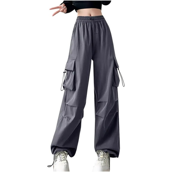 ShomPort Cargo Pants for Women High Waisted Wide Leg Pants Baggy Stretchy Streetwear with Multi-pockets