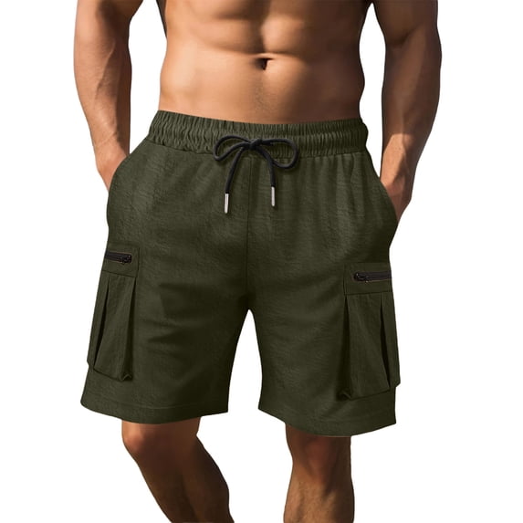 ShomPort Cargo Shorts for Mens Drawstring Elastic Waistband Wide Leg Short Pants with Multi-Pockets Summer Beach Comfy Trousers