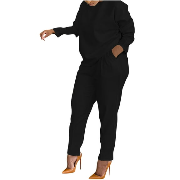 ShomPort Casual 2 Piece Outfit for Women Plus Size Lounge Sets Long Sleeve Sweatsuits and Sweatpants Tracksuit Sets