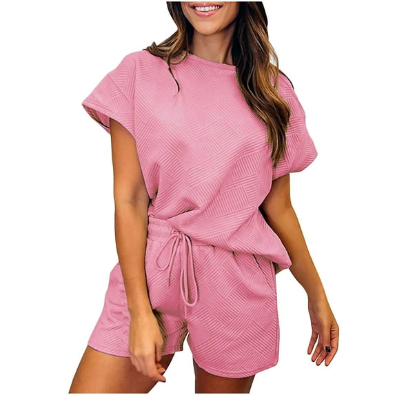 ShomPort Casual 2 Piece Outfits for Women Summer Baggy Round Neck Cap Sleeve Tops and Wide Leg Shorts with Pockets