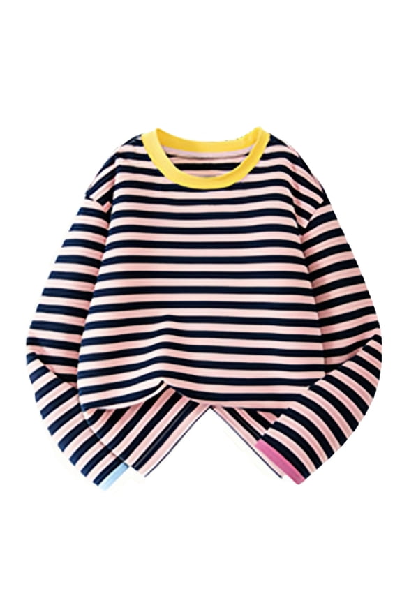 Casual Boys Girls Tops Long Sleeve Drop Shoulder Stripe Printed Color Block Cotton Undershirt Basic Layer Pullover T-Shirts
