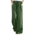 thumbnail image 1 of ShomPort Casual Cotton Linen Wide Leg Pants for Women Summer Drawstring Elastic Waist Palazzo Pants with Pockets, 1 of 5