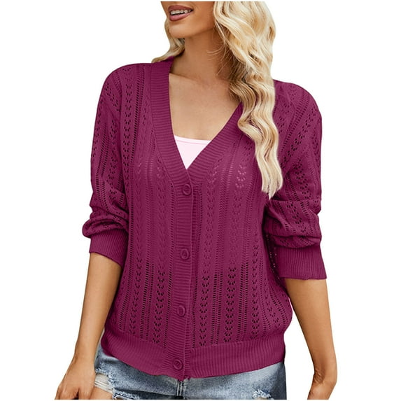 ShomPort Casual Fall Knit Tops for Women Long Sleeve Button up Solid Color Blouses Loose Fashion Clothes