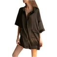 thumbnail image 1 of ShomPort Casual Nightgown for Womens Turndown Button Short Sleeve Smoothing Shirt with Pockets Lightweight Breathable Pajamas, 1 of 4