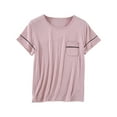 thumbnail image 1 of ShomPort Casual Nightwear for Womens Round Collared Short Sleeve Stripe Pattern Soft Tees Tops Comfort Pajama with Chest Pockets, 1 of 4