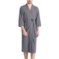 thumbnail image 1 of ShomPort Casual Pajama Robes for Mens Textured 3/4 Sleeve Tie Open Front Knee Length Bathrobe with Pockets Comfort Soft Loungewear, 1 of 7