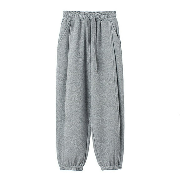 ShomPort Casual Pants for Girls Drawstring High Waisted Cinch Bottom Cotton Baggy Sweatpants Breathable Cozy Trousers with Pockets