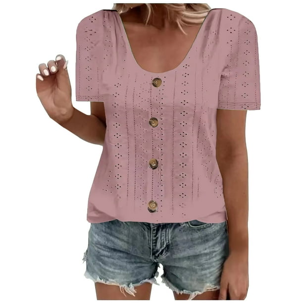 Casual Short sleeve Solid Color V neck Openwork Plus size Tops Casual Short sleeve Solid Color V neck Openwork Plus size Tops