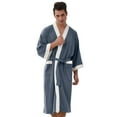 thumbnail image 1 of ShomPort Casual Robes for Mens 3/4 Sleeve Color Block Shawl Collared Tie Front Bathrobes Casual Lightweight Soft Pockets Pajamas, 1 of 7