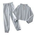 thumbnail image 1 of ShomPort Casual Set for Womens Stripe Pattern Mock Neck Zipper Sweatshirts Wide Leg Soft Trousers Comfort Workout Set, 1 of 8