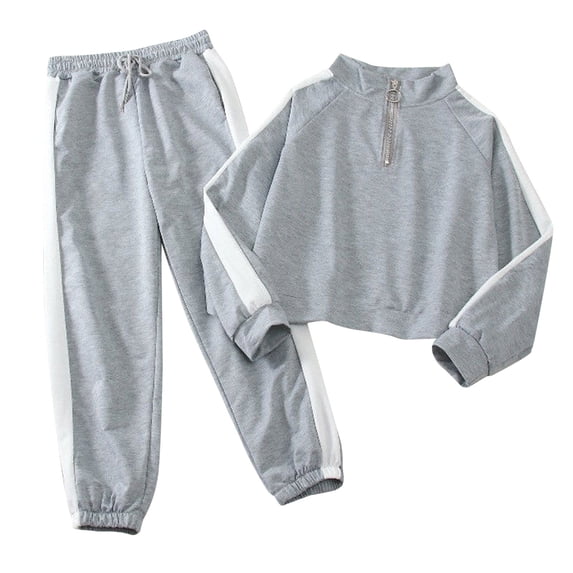 ShomPort Casual Set for Womens Stripe Pattern Mock Neck Zipper Sweatshirts Wide Leg Soft Trousers Comfort Workout Set