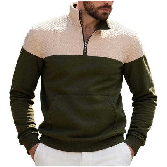 ShomPort Casual Sweatshirt for Mens Half Zip Stand Collar Long Sleeve Quarter Trendy Sweater Color Block Pullover Blouses