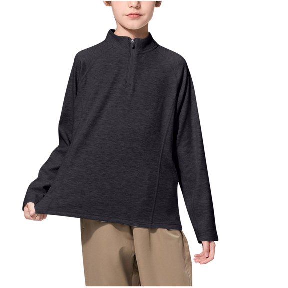 ShomPort Casual Tops for Boys Unisex Long Sleeve Stand Collared Quarter Zipper Cotton Pullover Tees Solid Color Soft Cozy Daily Blouses