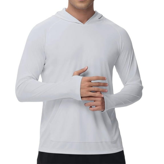 ShomPort Casual Tops for Mens Lightweight Long Sleeve Sun Protection Hooded Blouses with Thumb Hole Solid Color Summer Cozy Shirts