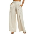 thumbnail image 1 of ShomPort Casual Wide Leg Pants for Women Fashion Drawstring Elastic Waist Work Pants with Pockets, 1 of 5