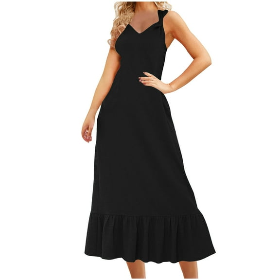 ShomPort Chiffon Maxi Dress for Women Summer Tie Adjustable V-Neck Sundress Ruffle Flowy Vacation Dresses