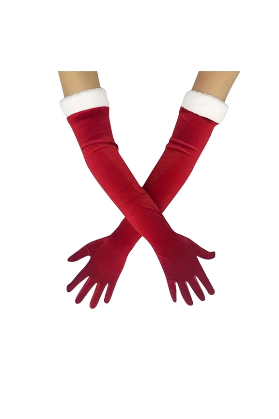 Christmas Red Long Gloves for Womens Elbow Length Casual Evening Party Lightweight Winter Daily Gloves