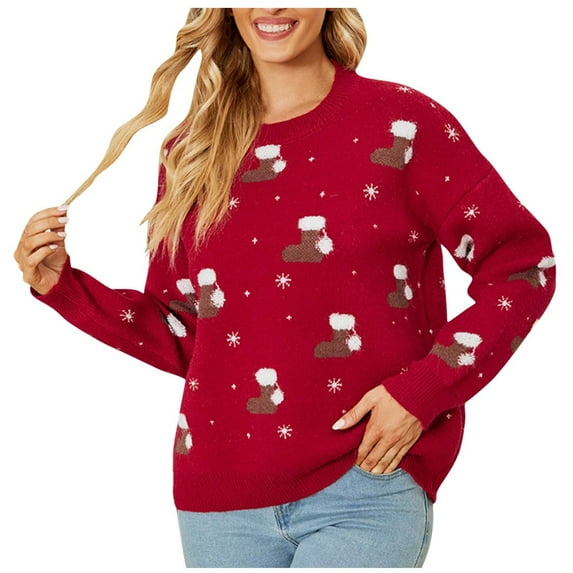 ShomPort Christmas Sweaters For Family Long Sleeve Crewneck Kint Sweater Womens Fall Winter Pullover Casual Blouse Tops