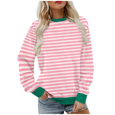 ShomPort Christmas Tops For Women Fall Long Sleeve Crewneck Sweatshirts Casual Striped Pullover Tunics Tops Sweater