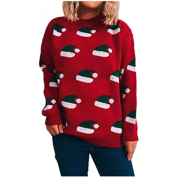 ShomPort Christmas Ugly Sweater Long Sleeve Crewneck Kint Sweater Womens Fall Winter Pullover Casual Blouse Tops