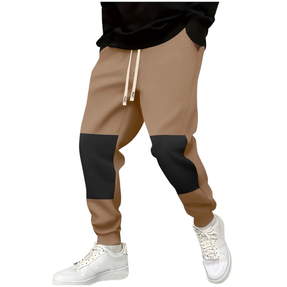 ShomPort Bottom Sweatpants for Mens Color Block Drawstring Ankle Length Jogger Pants Trendy Athletic Running Hiking Trousers