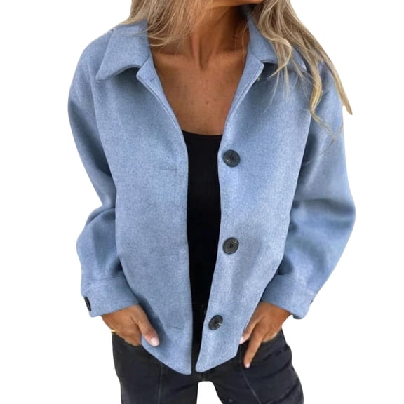 ShomPort Coats for Womens Long Sleeve Turndown Collared Button Business Casual Cardigans Solid Color Fall Winter Comfort Officewear