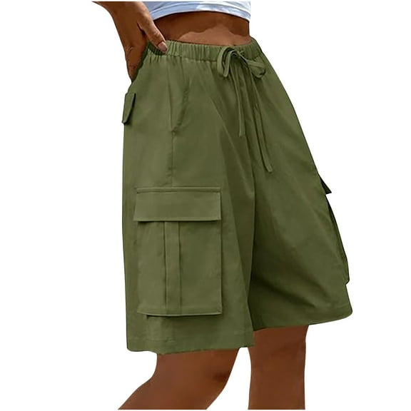 ShomPort Cotton Baggy Shorts for Women Summer Casual Drawstring Elastic Waist Cargo Shorts with Pockets