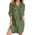 thumbnail image 1 of ShomPort Cotton Dress for Women Button down Shirt Dresses Long Sleeve Loose Midi Dresses Solid Color Tunics, 1 of 5